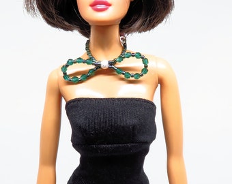 Fashion Doll Jewelry Emerald Crystal Bow Necklace for Barbie, Fashion Royalty and Other Fashion Dolls