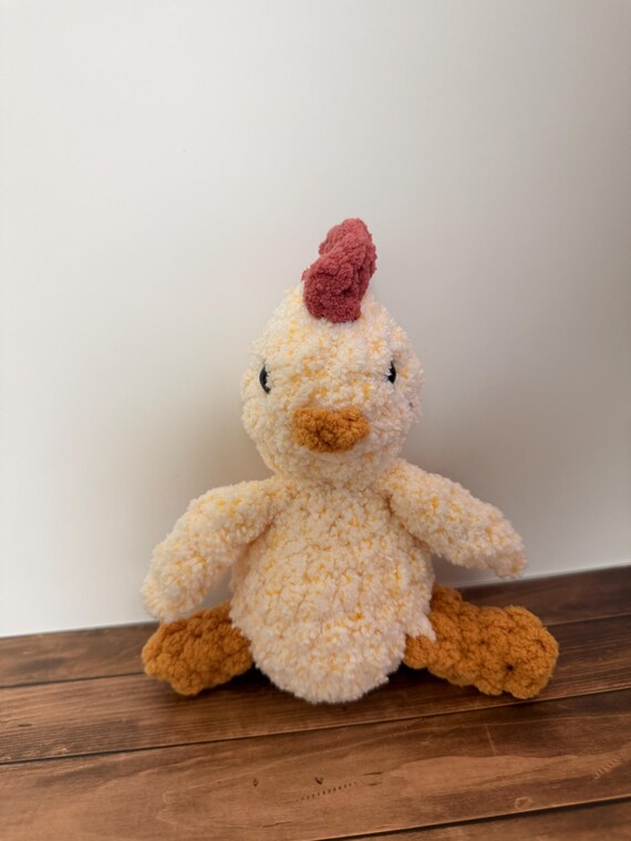 Handmade Chenille Crochet Chick Plush | Fluffy Farmhouse Nursery Decor Toy