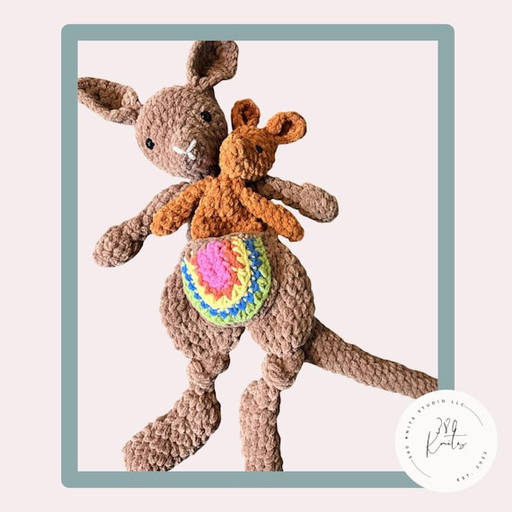 Mama and Baby Kangaroo Crochet Plush Set | Rainbow Baby Gift, Customizable Colors