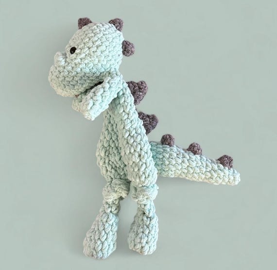 Dinosaur Knotted Lovey | Crochet Baby Shower Gift | Handmade Dino Stuffed Animal Comfort Toy