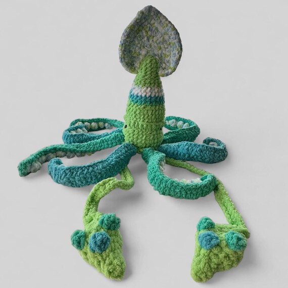 Giant Crochet Squid Plush | Handmade Ocean Stuffed Animal, Blue Green Yarn