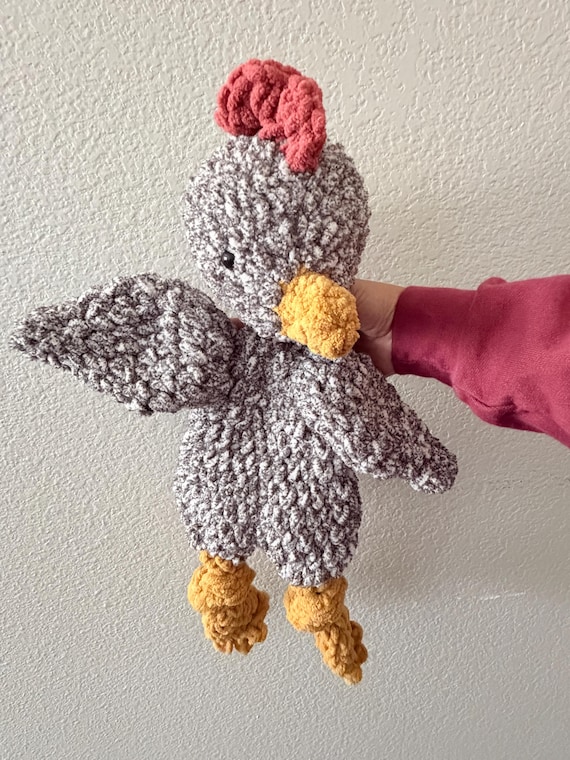Cee Cee Crochet Chicken Plush | Large Speckled Chenille Stuffed Animal, Farmhouse Nursery Decor