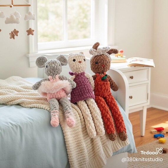 Custom Animal Plushie with Outfit | Handmade Crochet Mouse Rabbit Cat | Baby Shower Gift