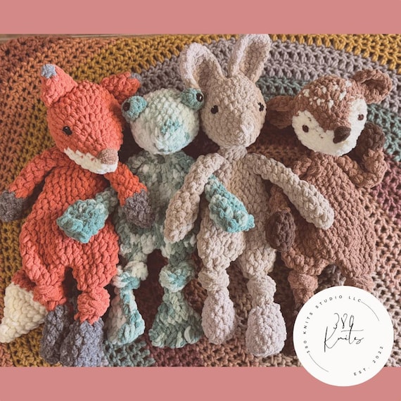 Woodland Animal Knotted Lovey | Baby Shower Gift | Crochet Fawn Fox Rabbit Frog Plush Set