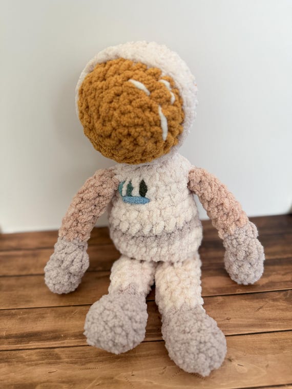 Crocheted Chenille Astronaut Plush | Handmade Space Nursery Decor Stuffed Animal