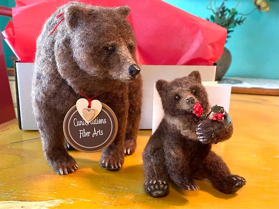 Needle Felted Grizzly Bear Mama and Cub Made-to-Order, Woodland Animal, Fiber Art, One of a Kind, Unique, Nature Decor