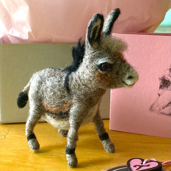 Needle Felted Sculpture of a Burro or Donkey Made-to-Order Only, One of a Kind, Unique, Farm Decor, Country Farm, Fiber Art, Baby Shower