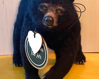 Needle Felted Black Bear, Made-to-Order, Wildlife Art, Fiber Art, Unique, One of a Kind, Woodland Animals