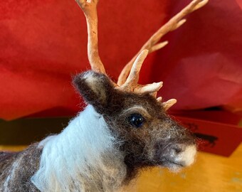 Needle Felted Sculpture of a Reindeer Made-to-Order, Fiber Art, Christmas Gifts, OOAK, Unique Handmade Gifts