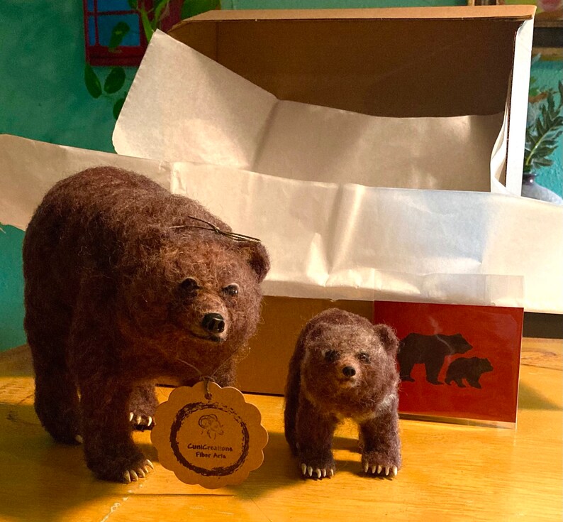 Needle Felted Grizzly Bear Mama and Cub Made-to-Order, Woodland Animal, Fiber Art, One of a Kind, Unique, Nature Decor image 10