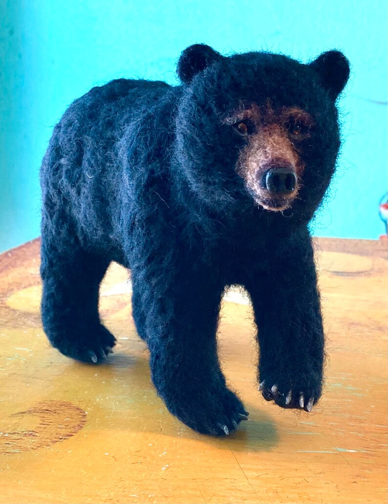 Needle Felted Sculpture of a Black Bear Madetoorder Etsy
