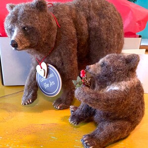Needle Felted Grizzly Bear Mama and Cub Made-to-Order, Woodland Animal, Fiber Art, One of a Kind, Unique, Nature Decor image 2