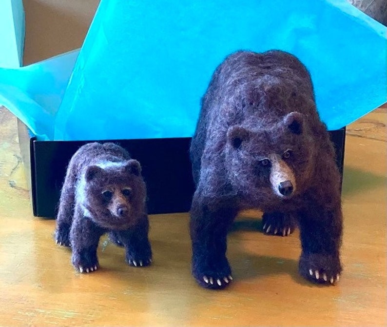 Needle Felted Grizzly Bear Mama and Cub Made-to-Order, Woodland Animal, Fiber Art, One of a Kind, Unique, Nature Decor image 8