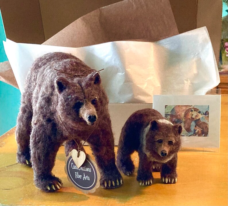Needle Felted Grizzly Bear Mama and Cub Made-to-Order, Woodland Animal, Fiber Art, One of a Kind, Unique, Nature Decor image 7