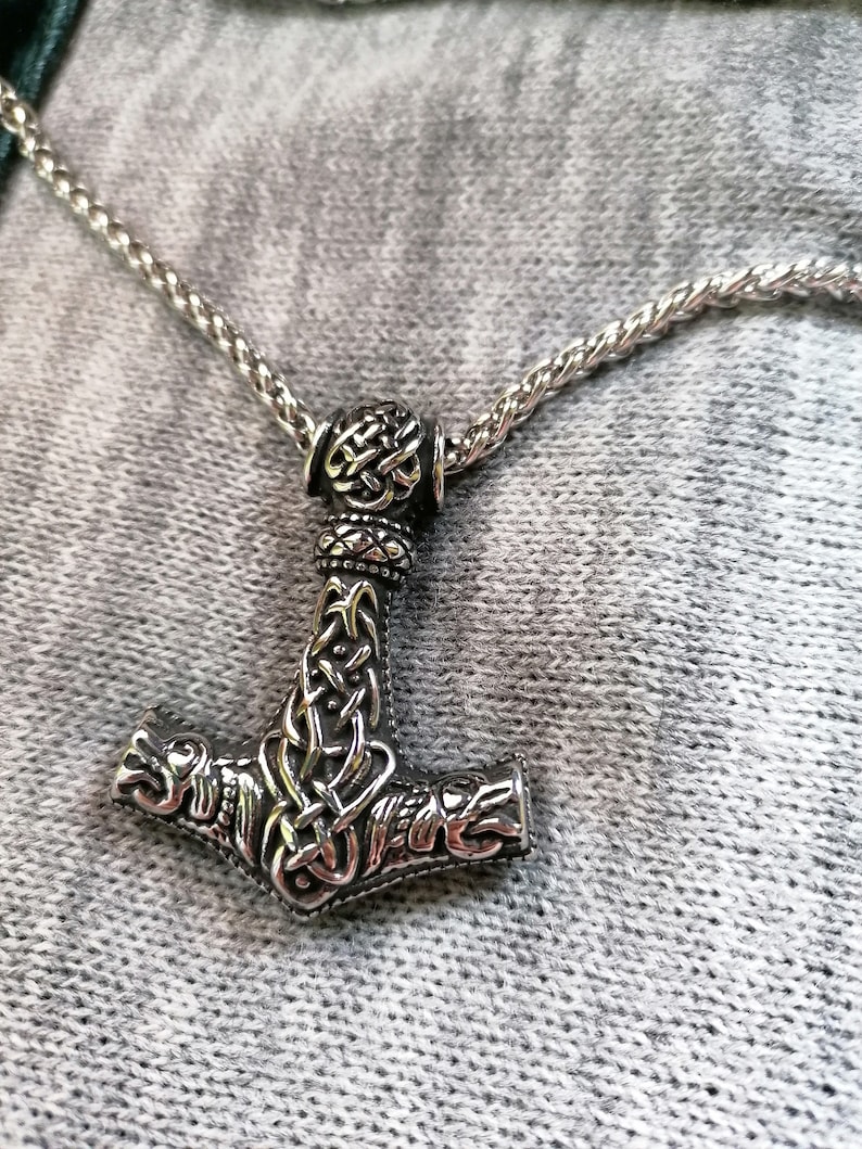 Collana Uomo Con Ciondolo Martello Di Thor - In Pelle E Acciaio Inox, Confezione Regalo In Velluto - Foto 6