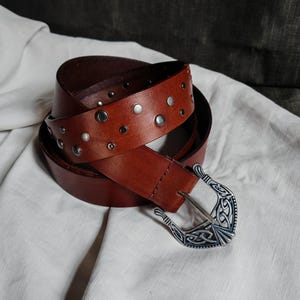 Handmade Leather Belt with Studs and Celtic Buckle – Viking, Medieval and Fantasy Style