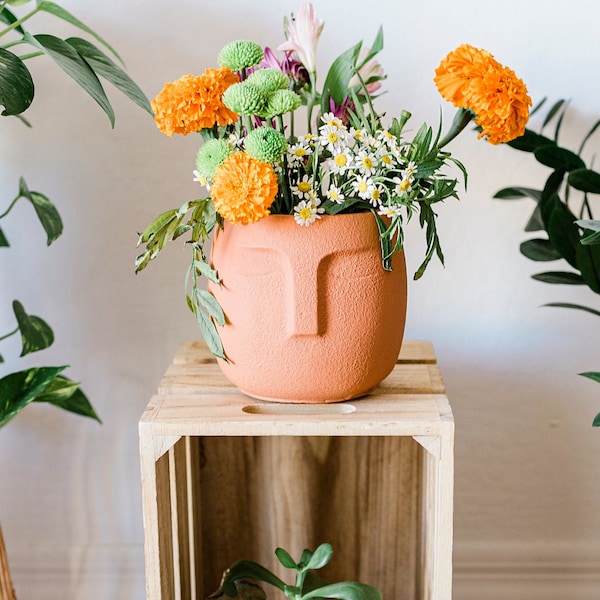 Large Face Planter with Drainage, Plant Pot, Pots for Plants, Unique Planters, Indoor Succulent Planter, Plant Lover Gift