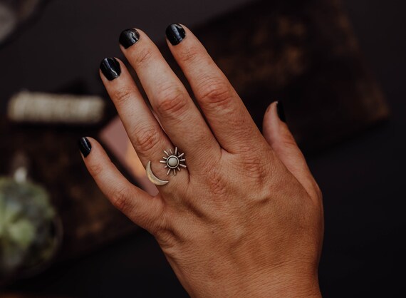 Black Sun Moon Adjustable Concrete Ring Black Sun Moon Adjustable Concrete Ring