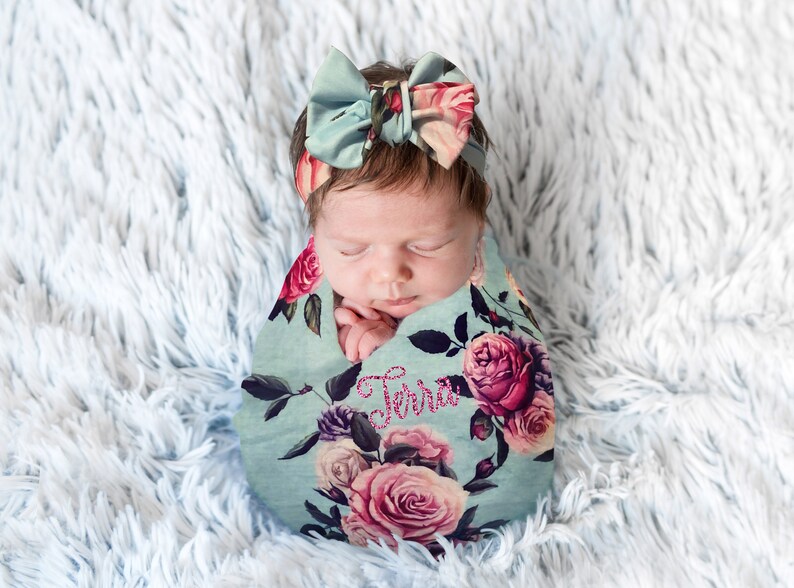 Swaddle Set Girl Personalized Photoshoot Swaddle Blanket and Headband