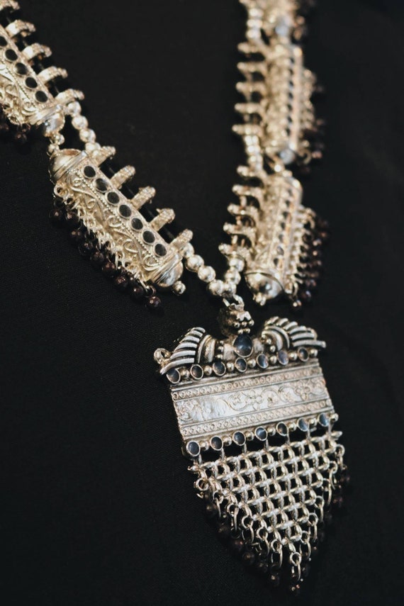 Long Taweez Style Embossed Oxidised Silver & Blac… - image 3