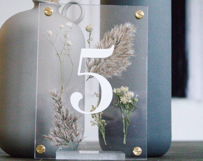 Acrylic Table Numbers With Pressed Flowers Pressed Flower Etsy