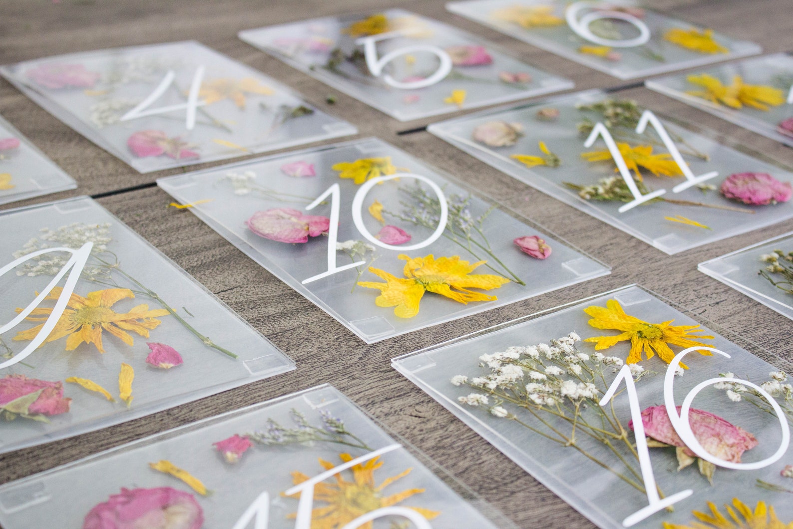 Acrylic Table Numbers With Pressed Flowers Pressed Flower Etsy
