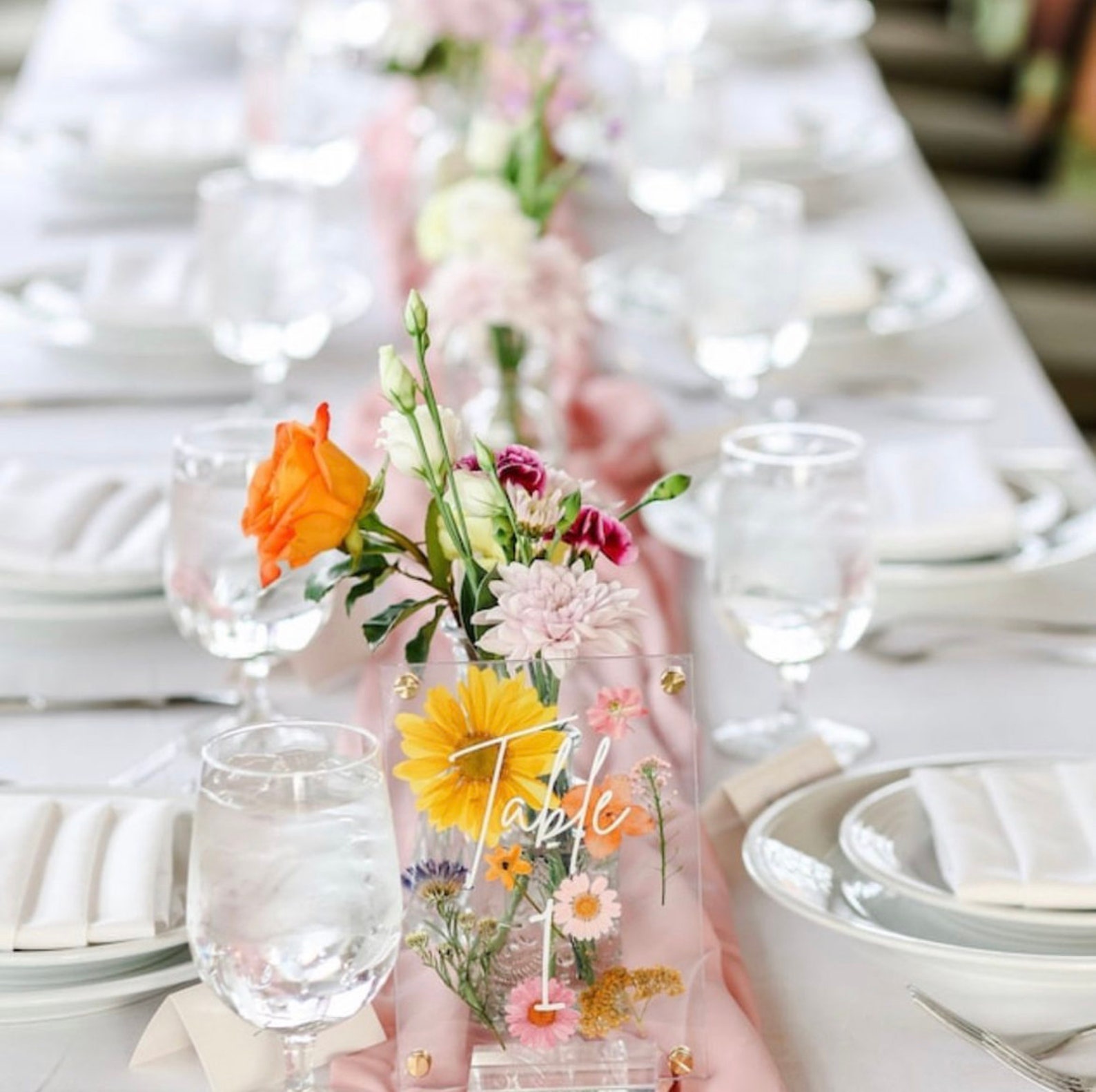 Acrylic Table Numbers With Pressed Flowers Pressed Flower Etsy