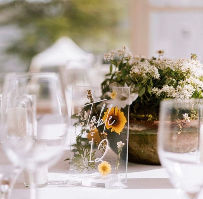 Acrylic Table Numbers With Pressed Flowers Pressed Flower Etsy