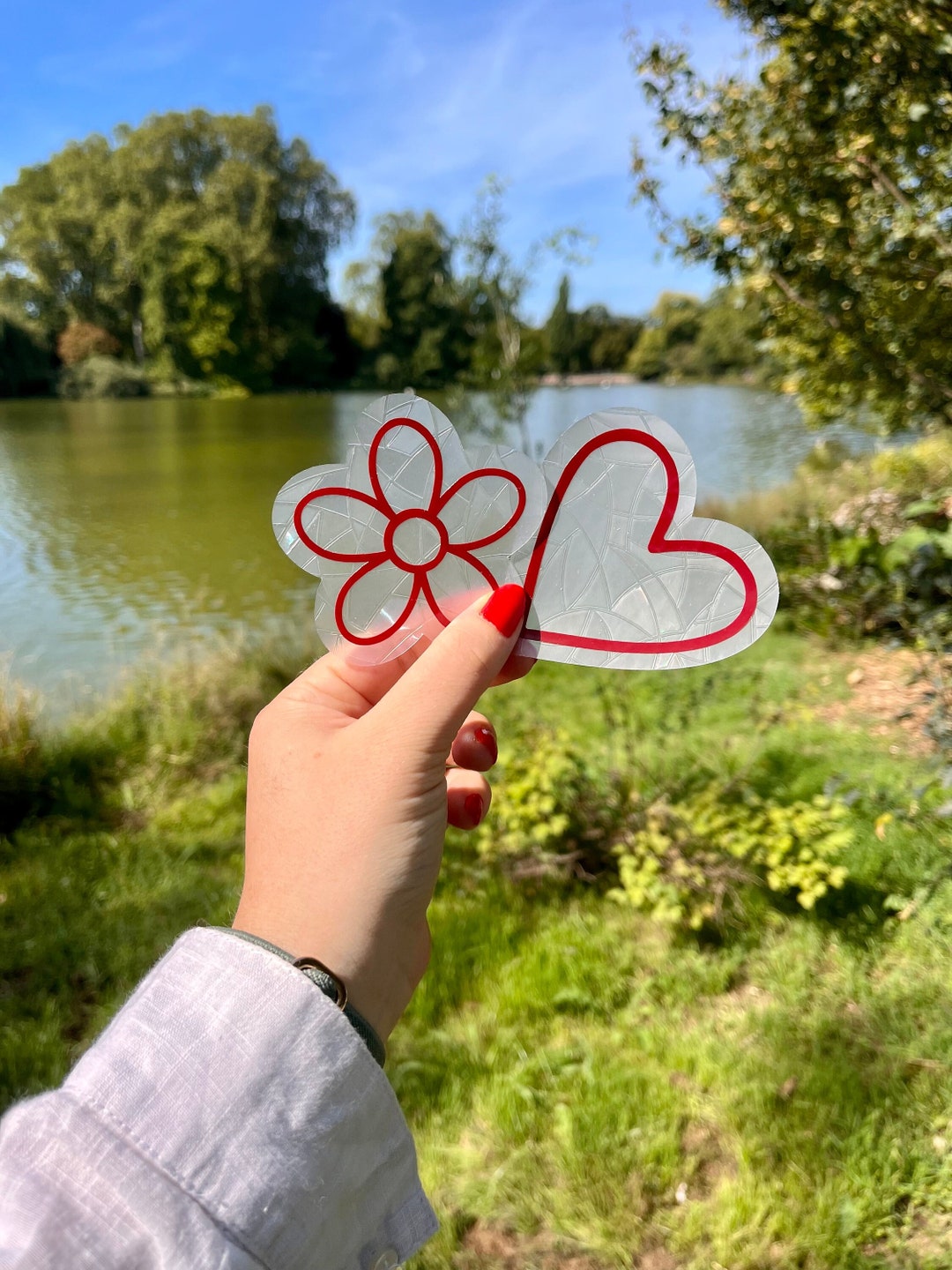 Pack de 2 suncatcher stickers fleur et coeur Etsy France