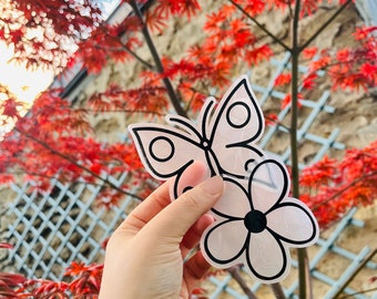 Pack de 2 mini Suncatcher Stickers *Papillon et Fleur*