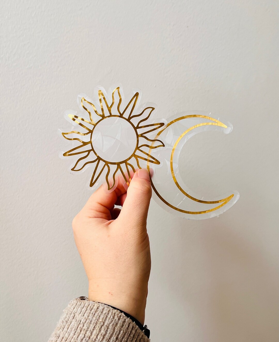 Duo of Suncatchers Stickers sun & Moon Gold Etsy UK