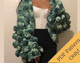 PDF PATTERN for The Bobble Cardigan | Finger Knitting Pattern, Chunky Cardigan Pattern, Alize EZ Pattern, Easy Knits, Bubble Sleeves