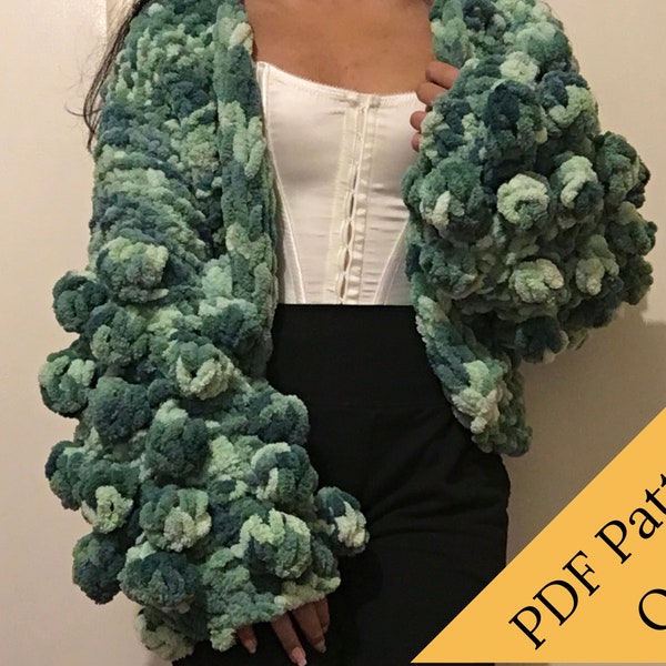 PDF PATTERN for The Bobble Cardigan | Finger Knitting Pattern, Chunky Cardigan Pattern, Alize EZ Pattern, Easy Knits, Bubble Sleeves