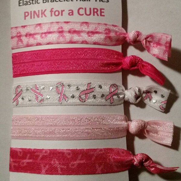 PINK for a CURE Pink Ribbon Elastic Bracelet Hair Ties & Key Chains - by Marie Mae