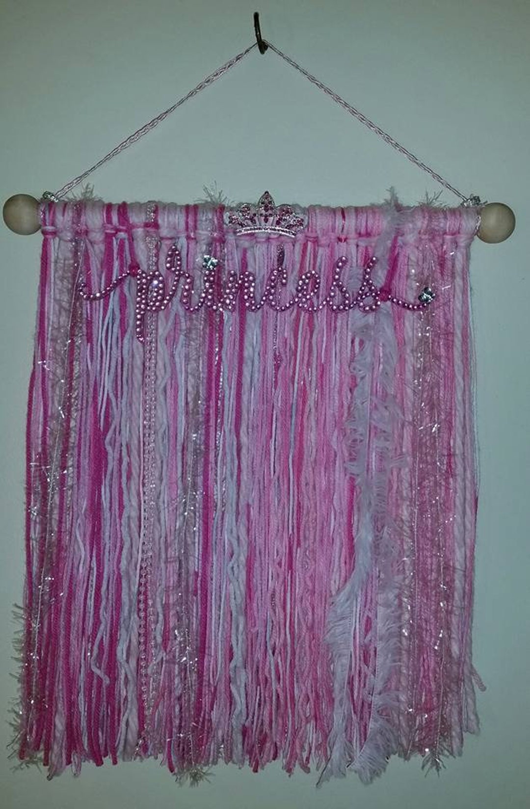 Pink Princess Wall Hanging Yarn & Mixed Media Tapestry Home Decor by