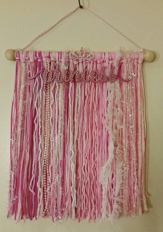 Pink Princess Wall Hanging Yarn & Mixed Media Tapestry Home Decor by
