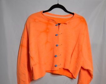 Cropped Sweatshirt Bleach Dye Smiley Pin-up