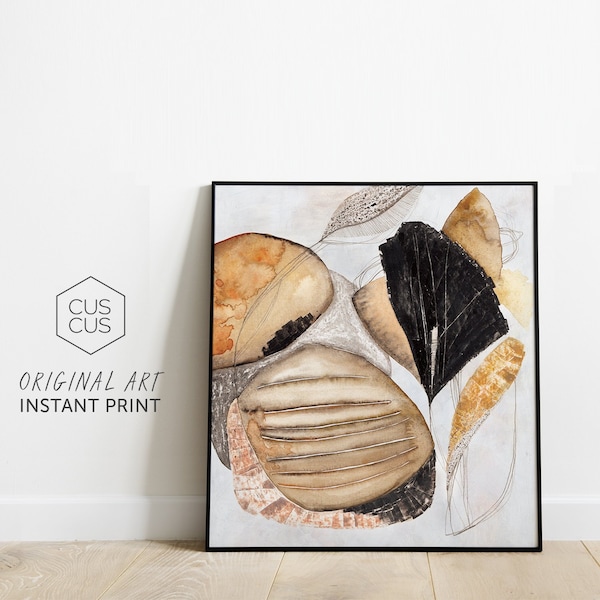 Abstract Black and Gold Art Print, Printable Abstract Wall Art, Original Art, Digital Download, Minimalist Artwork, Nature brown and black