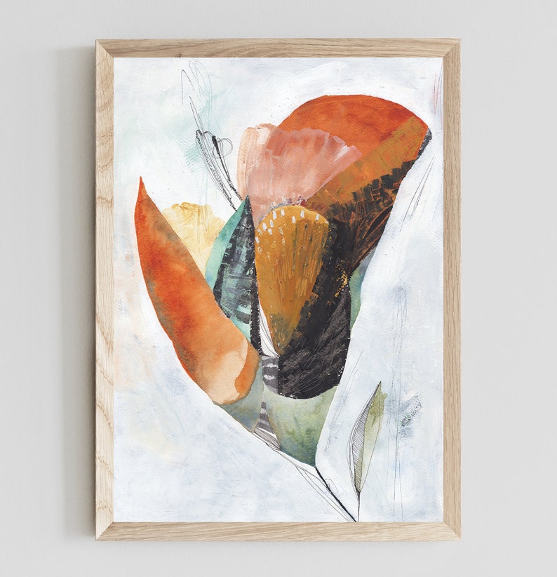 Floral Abstract Printable Art Orange and Teal Art Prints Etsy