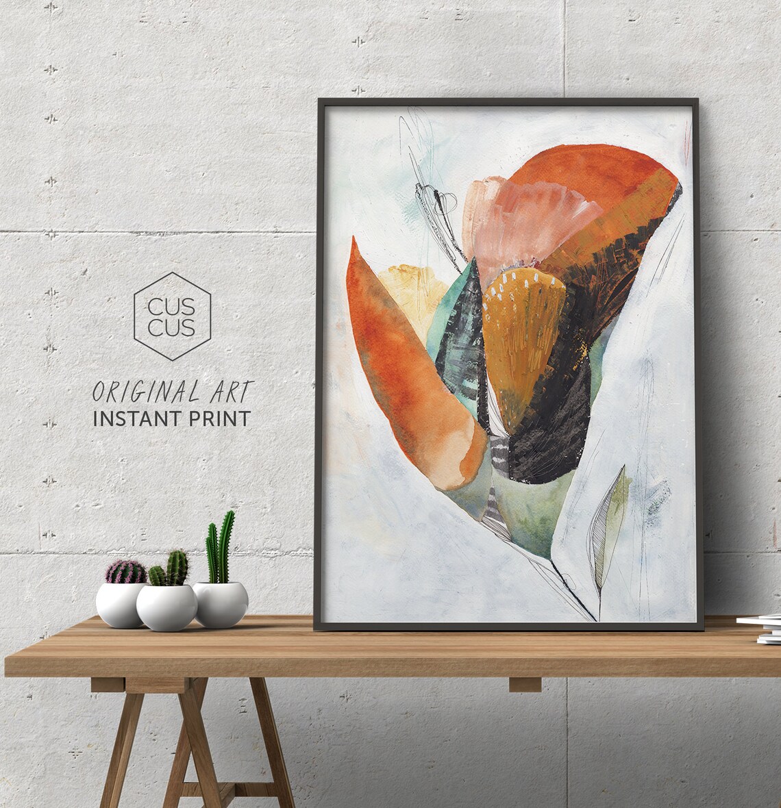 Floral Abstract Printable Art Orange and Teal Art Prints Etsy