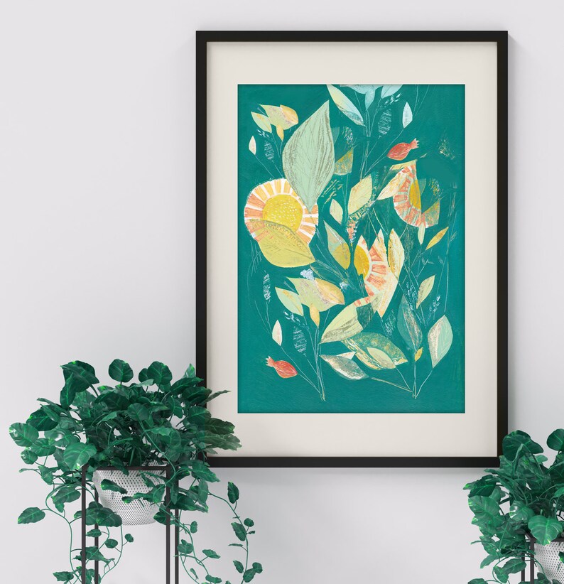 Floral Abstract Printable Art Teal and Orange Art Print Etsy