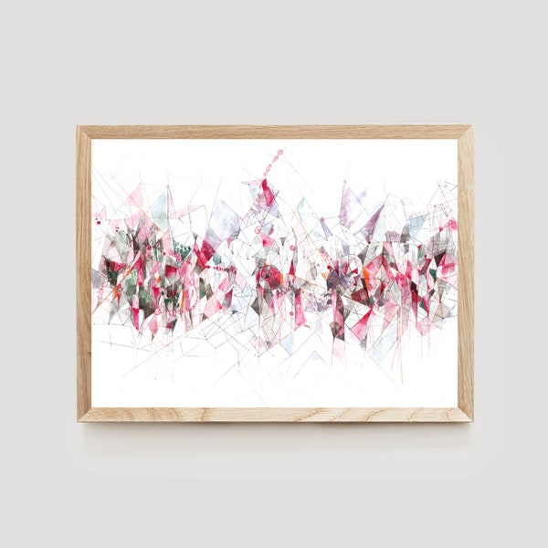 Large Abstract Wall Art, White Red Purple, Digital Download, Minimalistic Decor, Geometric Poster