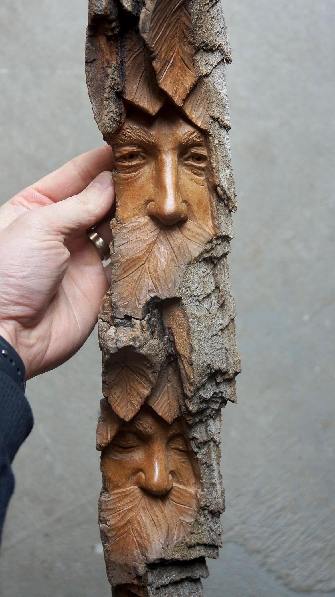 Green Man Double Wood Spirit Brothers | Hand Carved Art by Lucas Kost ...