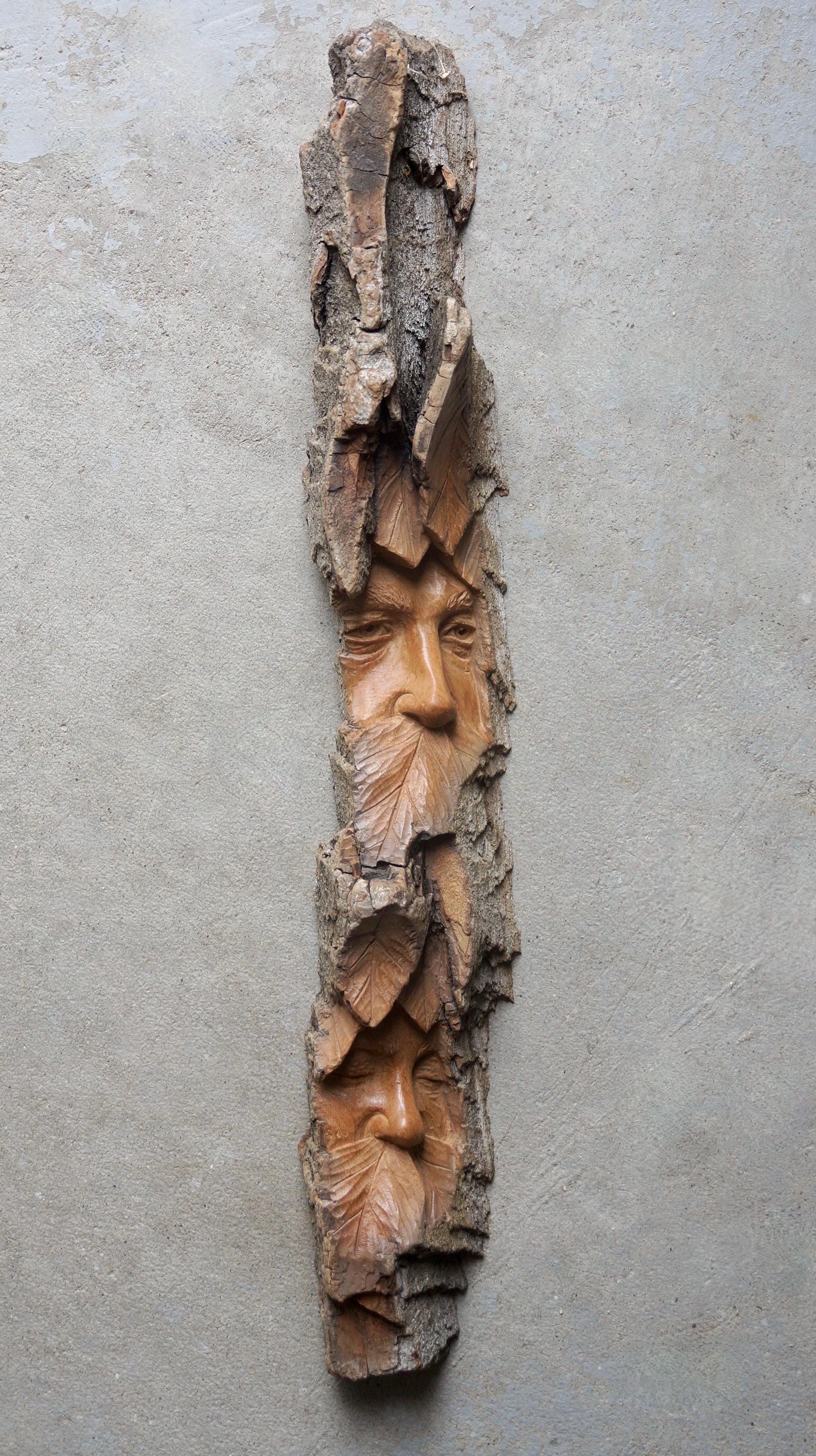 Green Man Double Wood Spirit Brothers | Hand Carved Art by Lucas Kost ...