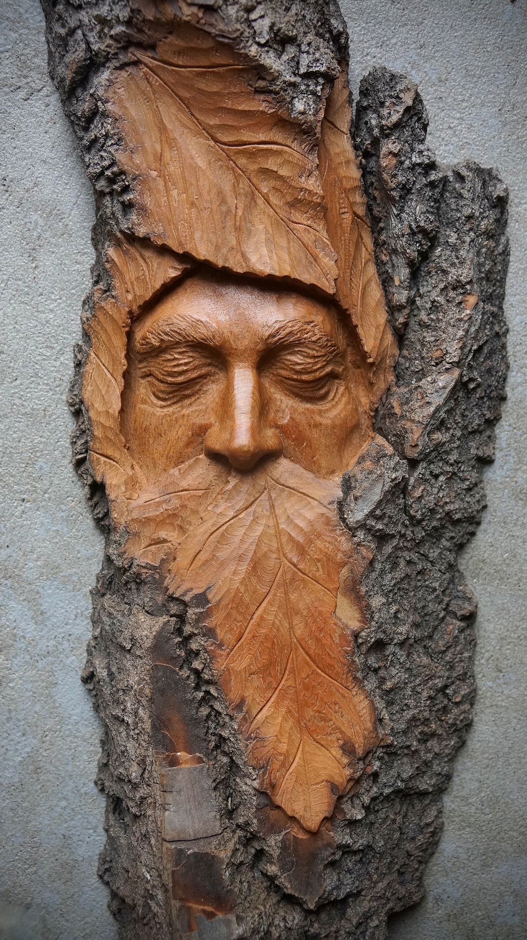 Green Man Wood Carving Hand Carved Wood Spirit Whimsical Lucas - Etsy