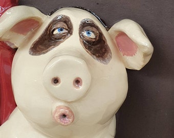 Ein Schwein namens Caruso, Keramikbild, Schwein lustig ,Bild Keramik, Bild Schwein, Kunstkeramik Sau, Geschenk Freundin,Schweine Keramik