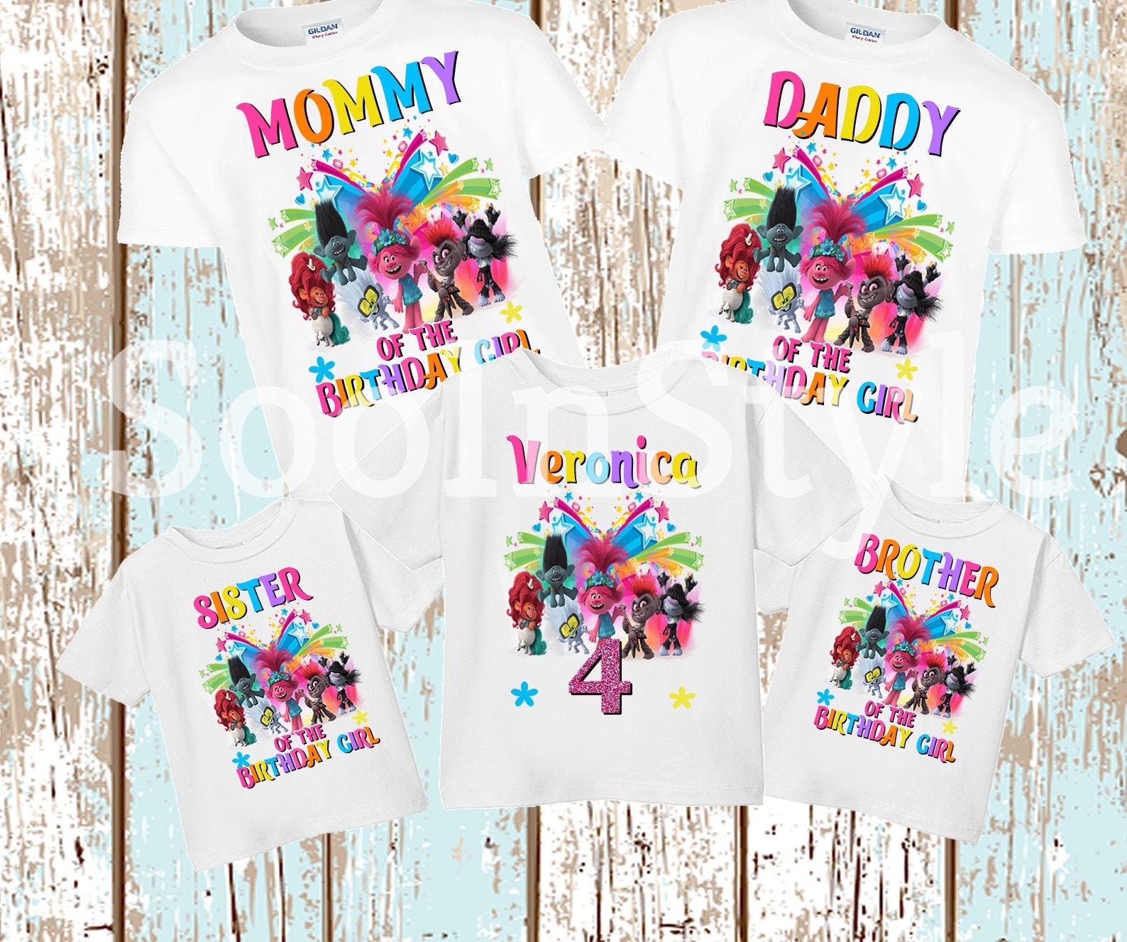 trolls family birthday shirts