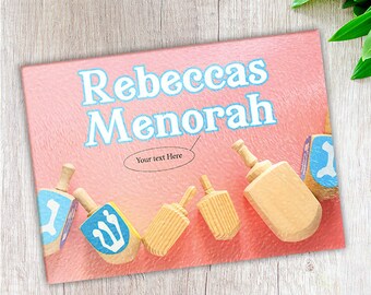 Personalized Glass Chanukah Menorah Tray Dreidels Design Hanukkah Tray, Hanukka Gift