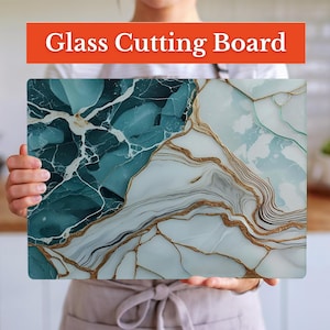 Abstract Ocean Blue - Gold Marble Design Glass Cutting Board – Chic Charcuterie Board, Ideal Housewarming Gift & Stylish Kitchen Accent