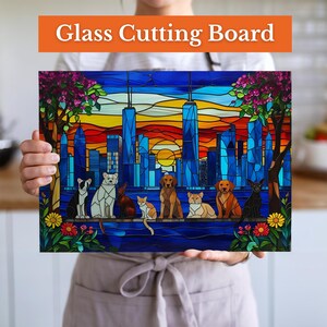 Charcuterie Board - Glass Cutting Board - Housewarming Gift – Dog & Cat Lovers Kitchen Decor - Colorful Pet Art Serving Board